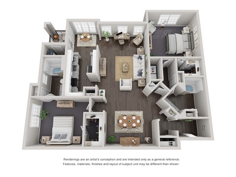 Floor plan for 2 beds, 2 baths, 1273 sqft